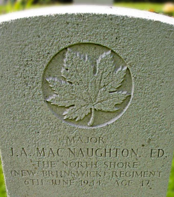Gravestone of Major MacNaughton in Beny-sur-mer Cemetery