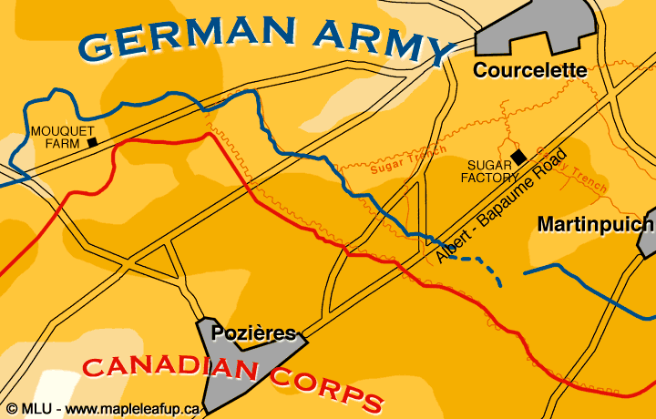 Active map © Maple Leaf Up showing the offensive of the Canadian Corps in Battle of Courcelette.