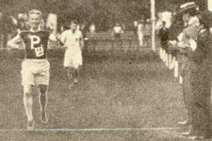 Canadian George Orton wins the 2500m Steeplechase in Paris 1900, representing the University of Pennsylvania.